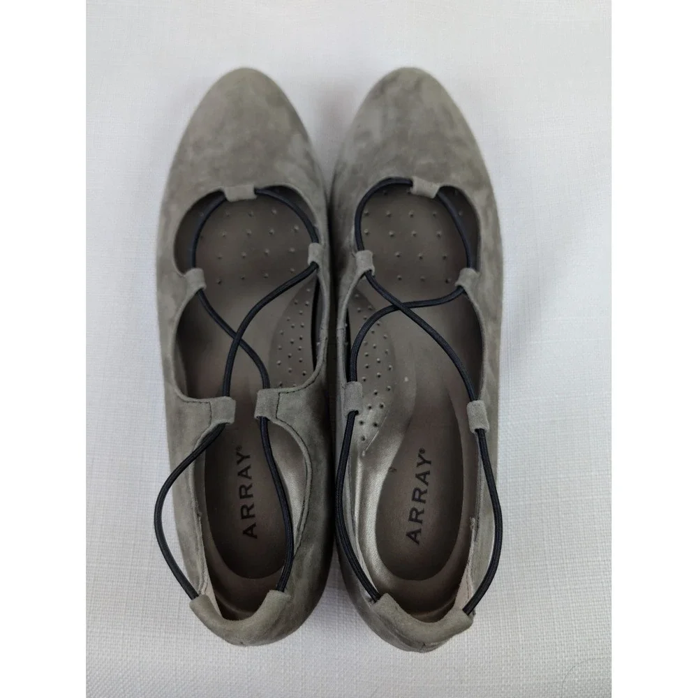 Array Suede Ballet Flats Womens 8.5N Narrow Taupe Strappy Mary Jane Comfort‎